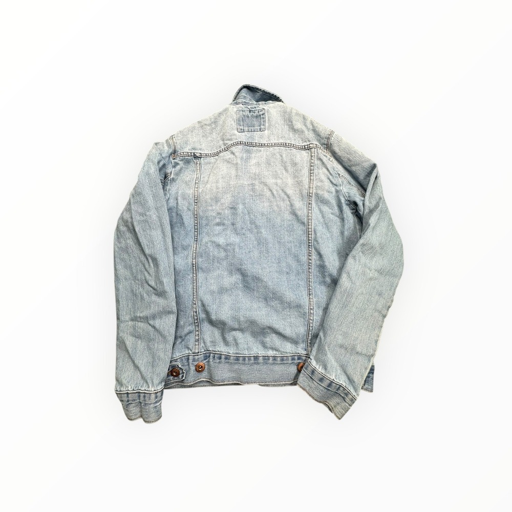 Forever 21 Denim Jacket Mens S Light Blue Trucker Faded Button Up 3621 - Picture 7 of 8